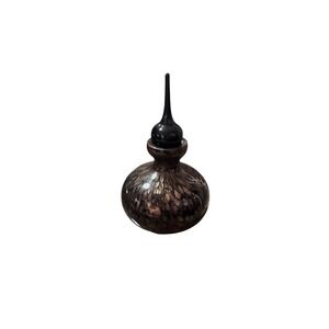 Murano Style Black &Gold Flake Art Glass Perfume Bottle Hand Blown Black Stopper